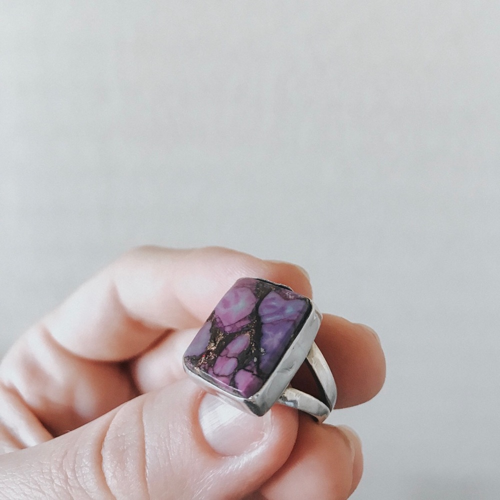 Purple Copper Turquoise Serling Silver Ring Size 7